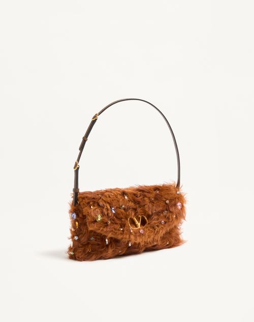 Valentino Garavani - Valentino Garavani Devain Small Shoulder Bag In Lamb Fur With Rhinestones. - Brown/multicolour - Woman - Shoulder Bags